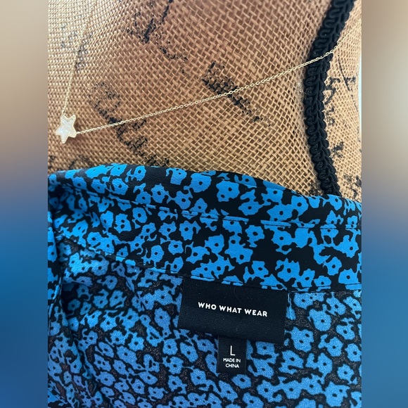 Who What Wear Blue Bishop Long Blouson Sleeve Floral Smock Top Size Large - Picture 5 of 10